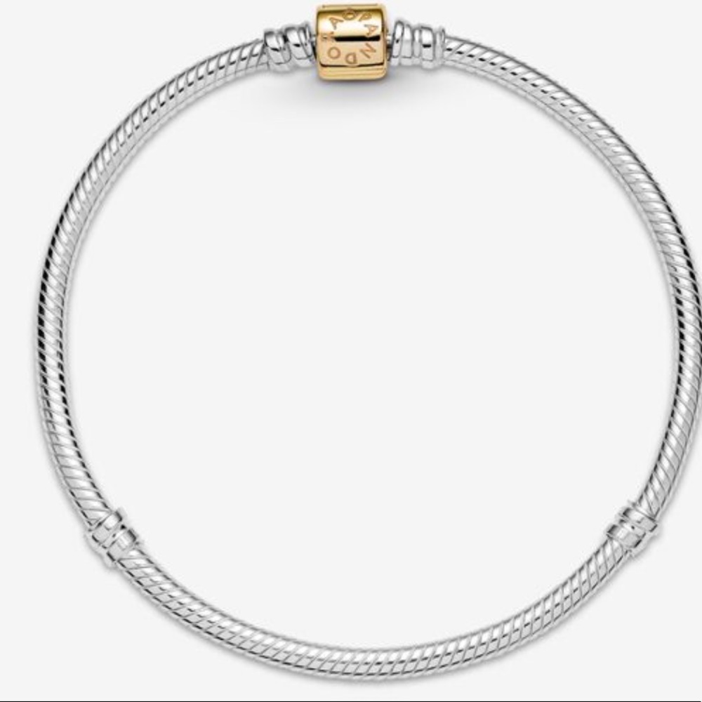 Authentic Pandora Moments Two-tone Barrel Clasp Snake Chain Bracelet - FIRM - Picture 7 of 15